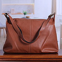 Leather shoulder bag, Chocolate Gracefulness