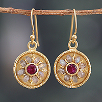 Gold-plated gemstone earrings, Wheels of Fortune