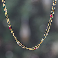 Gold-plated gemstone double strand necklace, Wheel of Fortune