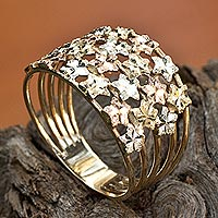 Tri-color gold cocktail ring, Starlit Horizon