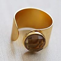 Gold-plated smoky quartz wrap ring, Glittering Magnitude