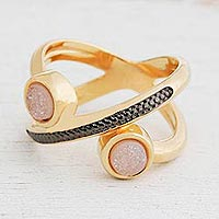 Gold plated drusy agate band ring, Cosmic Rings