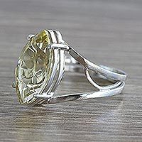 Lemon quartz solitaire wrap ring, Glimpse of Spring