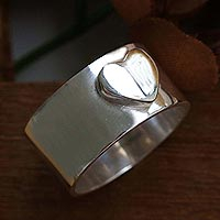 Sterling silver band ring, Glowing Heart