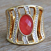 Gold-accented quartz cocktail ring, Tubular Coral