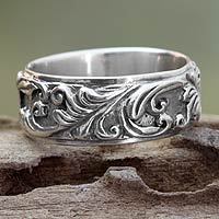 Sterling silver band ring, Flourishing Foliage