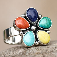 Gemstone flower ring, Andean Bloom