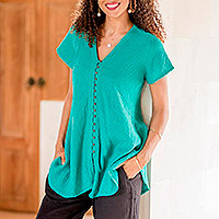 Cotton blouse, Sea Green Flair