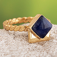 Gold-plated lapis lazuli cocktail ring, Universe Awakening