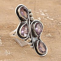 Amethyst cocktail ring, Gemstone Slide in Purple