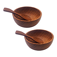 Mini wood bowl and spoon set Dynamic Duo (set of two)