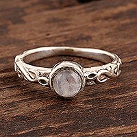 Rainbow moonstone solitaire ring, Misty Globe