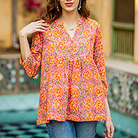 Block-printed cotton tunic, Spring Morning Marigold