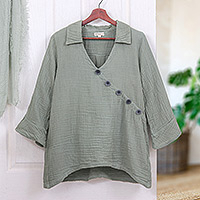 Cotton tunic, Chic Asymmetry in Sage