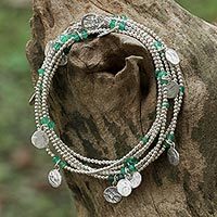 Onyx wrap bracelet, Rain Charms in Green