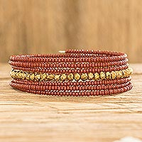 Beaded wrap bracelet, Spiral in Red