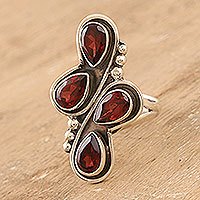 Garnet cocktail ring, Gemstone Slide in Red