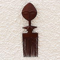 Mahogany wood wall art, Akwaba Comb