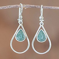 Jade dangle earrings, Simple Drop in Light Green