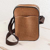 Unisex leather shoulder bag, Salvadoran Saddle Brown