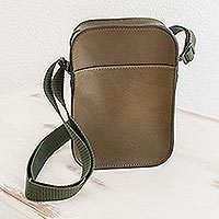 Unisex leather shoulder bag, Salvadoran Olive