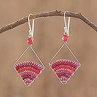 Beaded dangle earrings, Red Beaded Rainbow