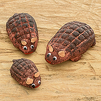 Ceramic figurines, Armadillo Family (set of 3)