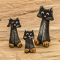 Ceramic figurines, Black Cat Family (Set of 3)