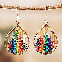 Glass beaded dangle earrings, Rainbow Contrasts