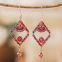 Crystal and glass beaded dangle earrings, Passion Kite