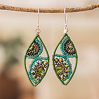 Crystal and glass beaded dangle earrings, Refreshing Leaves