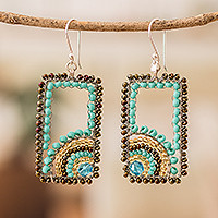 Crystal and glass beaded dangle earrings, Aqua Portals