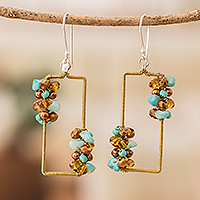 Aquamarine beaded dangle earrings, Precious Aqua