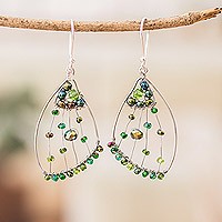 Beaded dangle earrings, Green Wings of Freedom