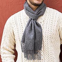 Mens 100% alpaca scarf, Stormy Gray