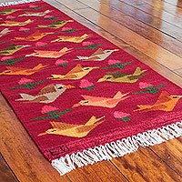 Wool rug, Red Birds on the Wing (2x5)