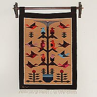 Wool tapestry, Brown Birds in Eden