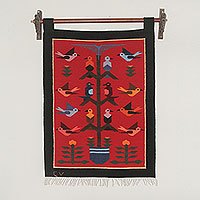 Wool tapestry, Red Birds in Eden