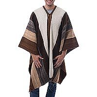 Mens 100% alpaca poncho, Andean Celebration