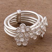 Sterling silver filigree cocktail ring, Orbiting Flowers