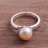 Cultured pearl cocktail ring, Pink Nascent Flower