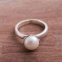 Cultured pearl cocktail ring, White Nascent Flower