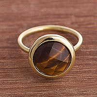 Gold plated tigers eye single stone ring, Magic Pulse