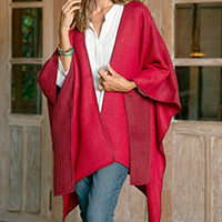 Reversible alpaca blend ruana, Andean Vistas in Wine