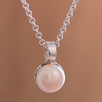 Cultured pearl pendant necklace, Peach Bloom