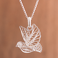 Sterling silver filigree pendant necklace, Peace and Grace