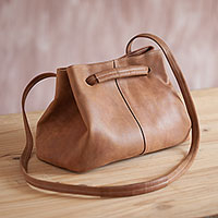 Leather shoulder bag, Stylish Sepia