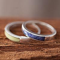 Sodalite and serpentine band rings, Dual Enchantment (pair)