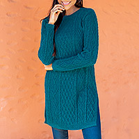 100% baby alpaca sweater dress, Winter Teal