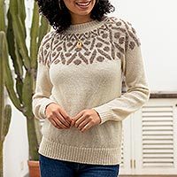 Alpaca crew-neck sweater, Modern Geometry